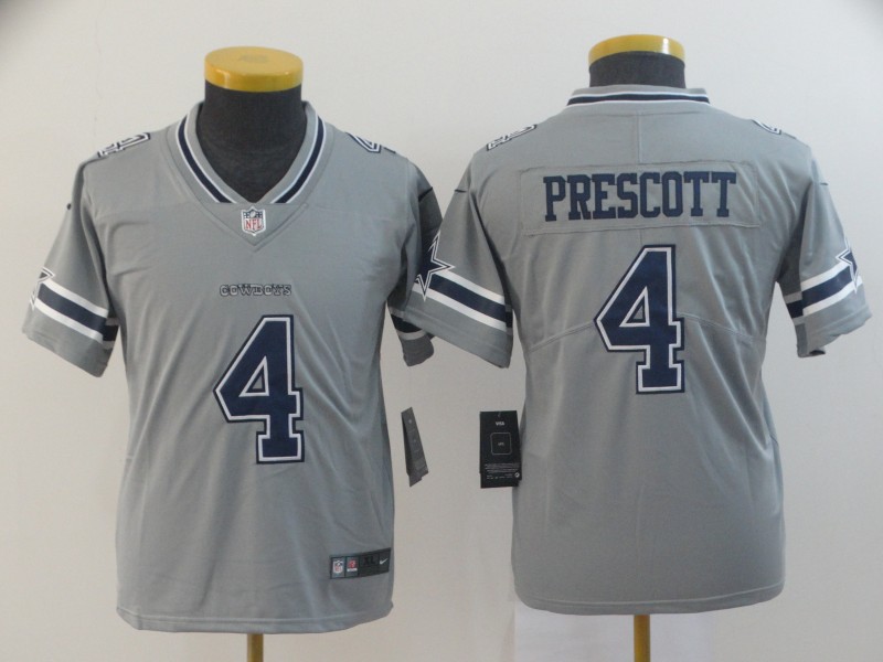 Youth Dallas Cowboys #4 Prescott grey Nike Vapor Untouchable Limited NFL Jerseys->youth nfl jersey->Youth Jersey